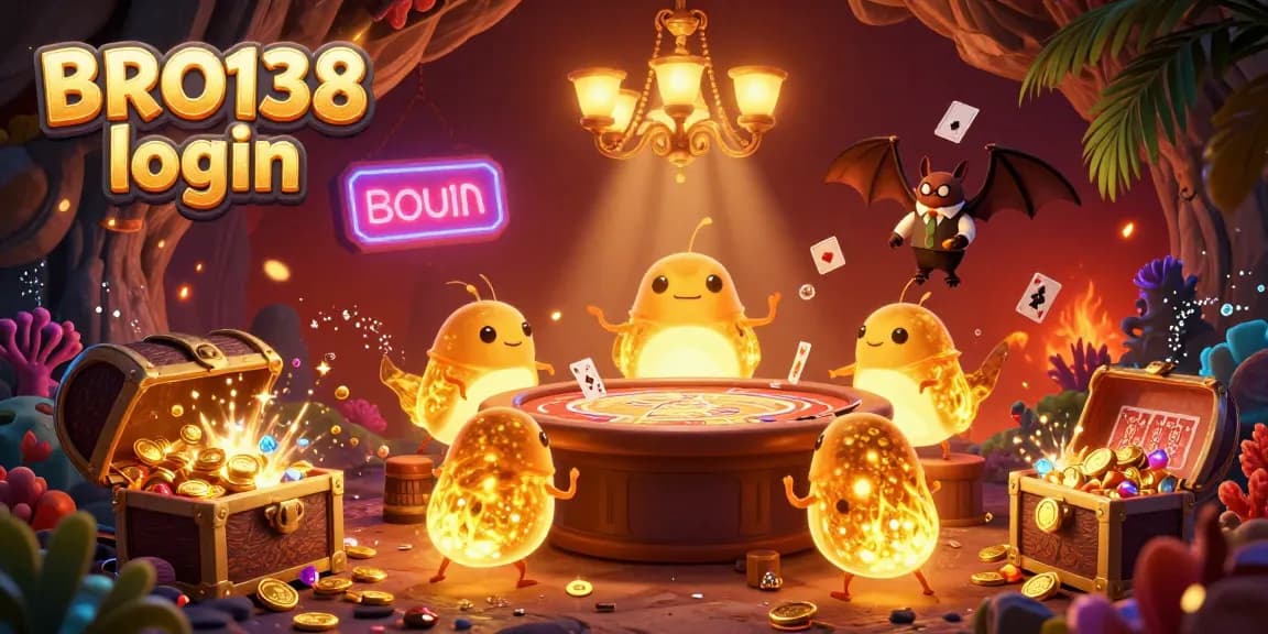 Experience the excitement of BRO138 login in a vibrant cave casino filled with glowing game elements.