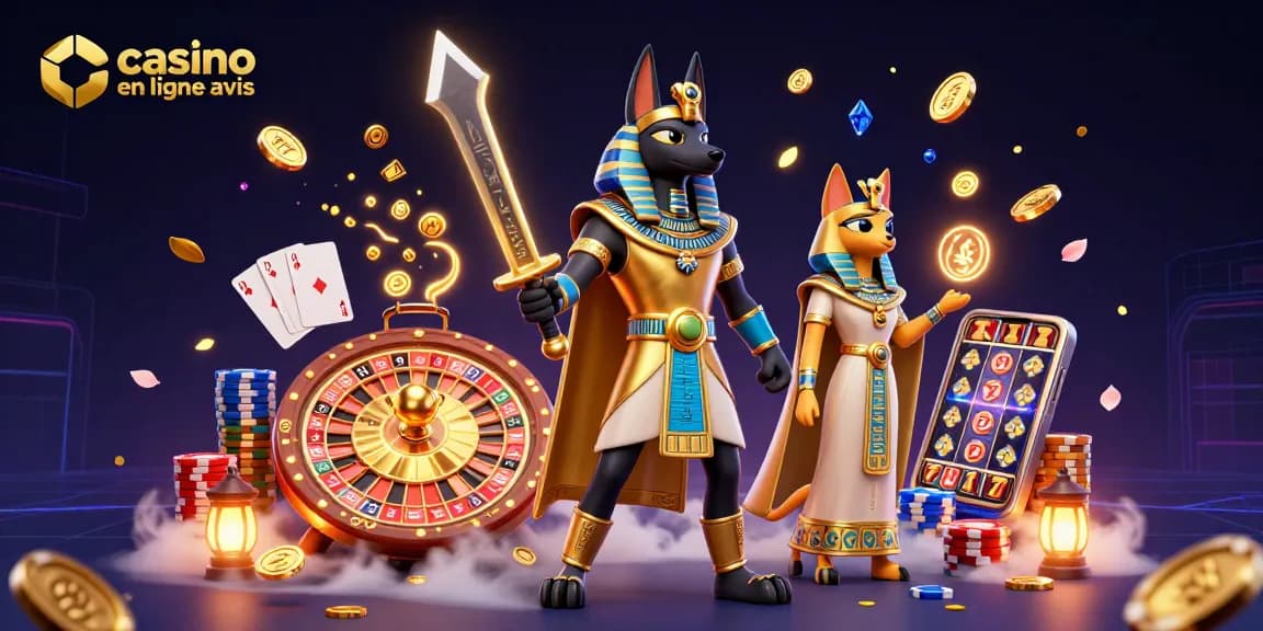 Découvrez casino en ligne avis avec Anubis et Bastet dans une scène dynamique de jeu