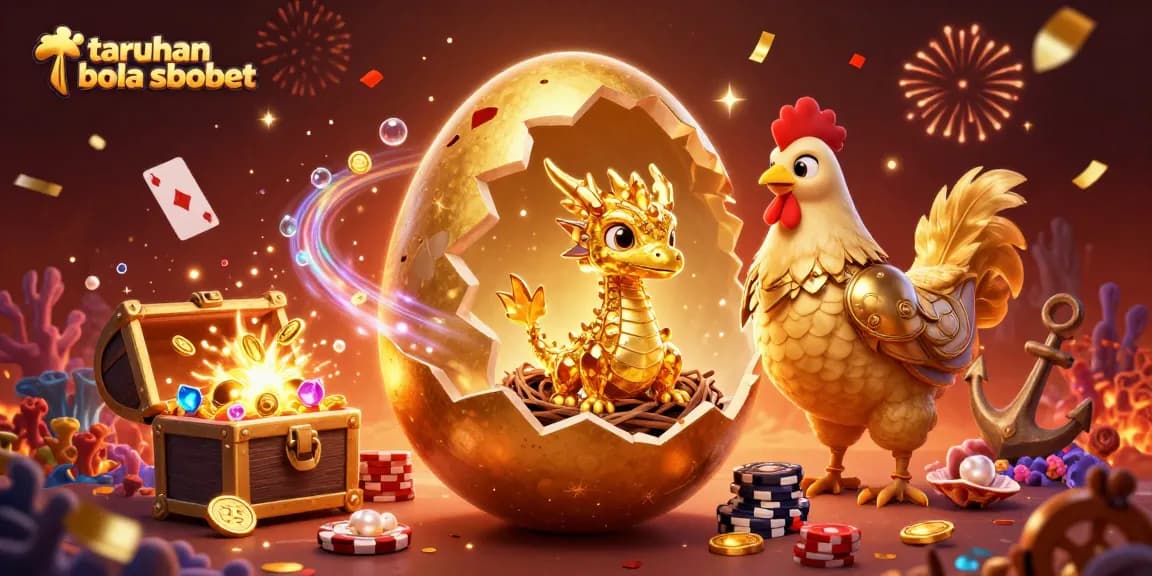Enjoy thrilling taruhan bola sbobet action with a golden dragon and poker chips in a vibrant, celebratory scene.