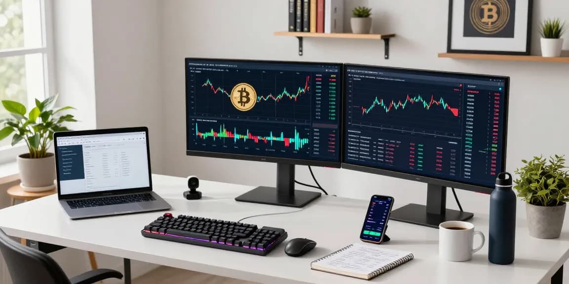 HCNWF stock price displayed on trading monitors in a modern crypto workspace, showcasing a comprehensive cryptocurrency trading environment with blockchain analysis tools.