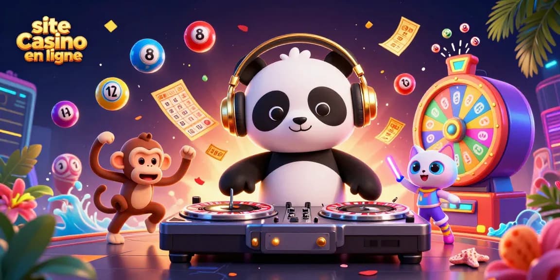 Plongez dans l'univers vibrant de site casino en ligne avec un panda DJ et ses amis animés.