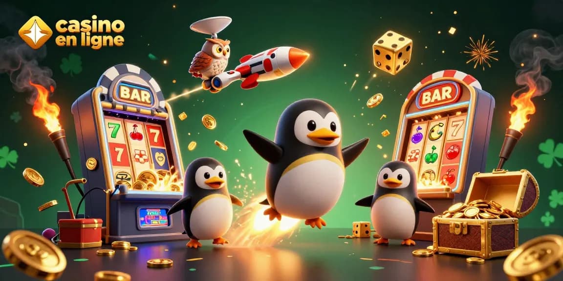 Jouez à casino en ligne avec le pingouin doré dans un décor de jackpot époustouflant.