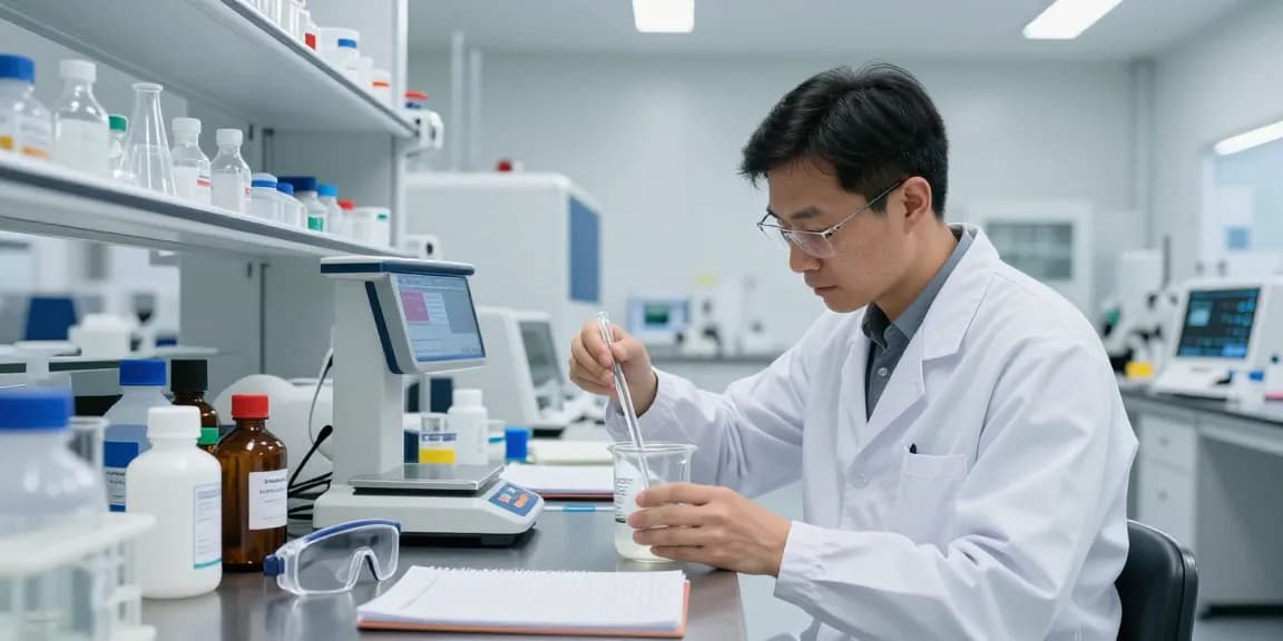 Scientist measuring 14-butanediol for sale in a modern lab, showcasing chemical accuracy.