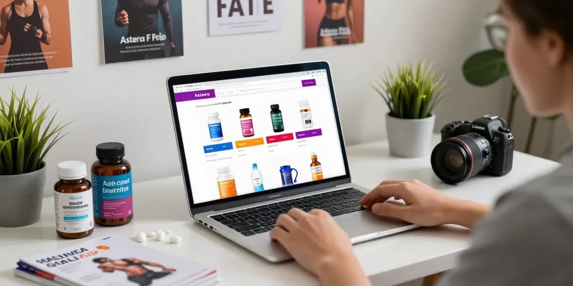 Astera Shop displaying a variety of lab-tested steroid products in a modern e-commerce setup, perfect for fitness enthusiasts.