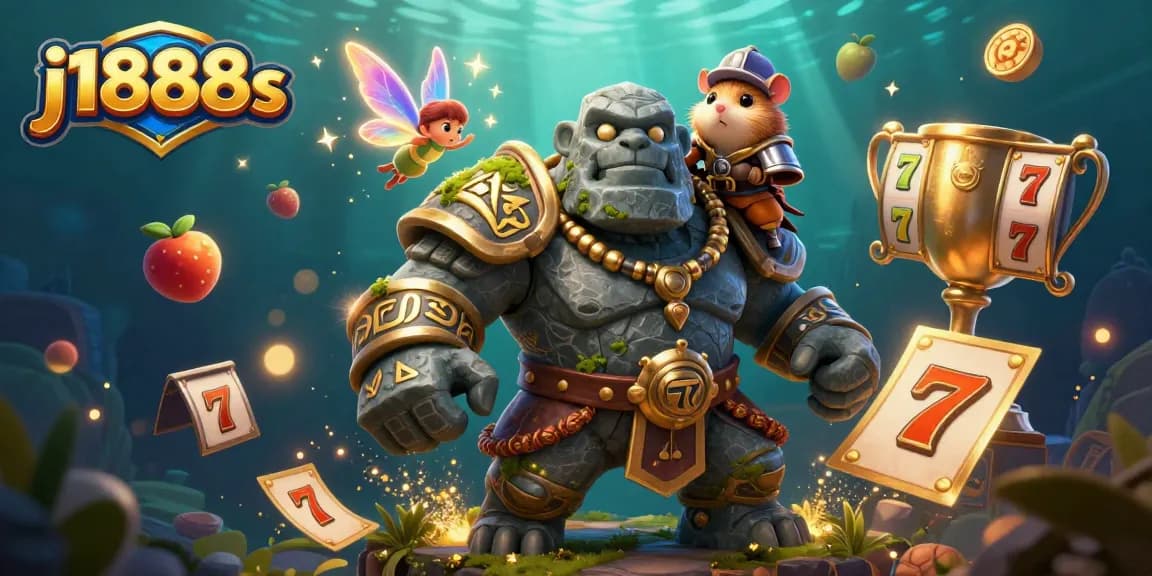 Experience the thrills of j1888s with vibrant slot reels and enchanting characters in a magical casino scene.