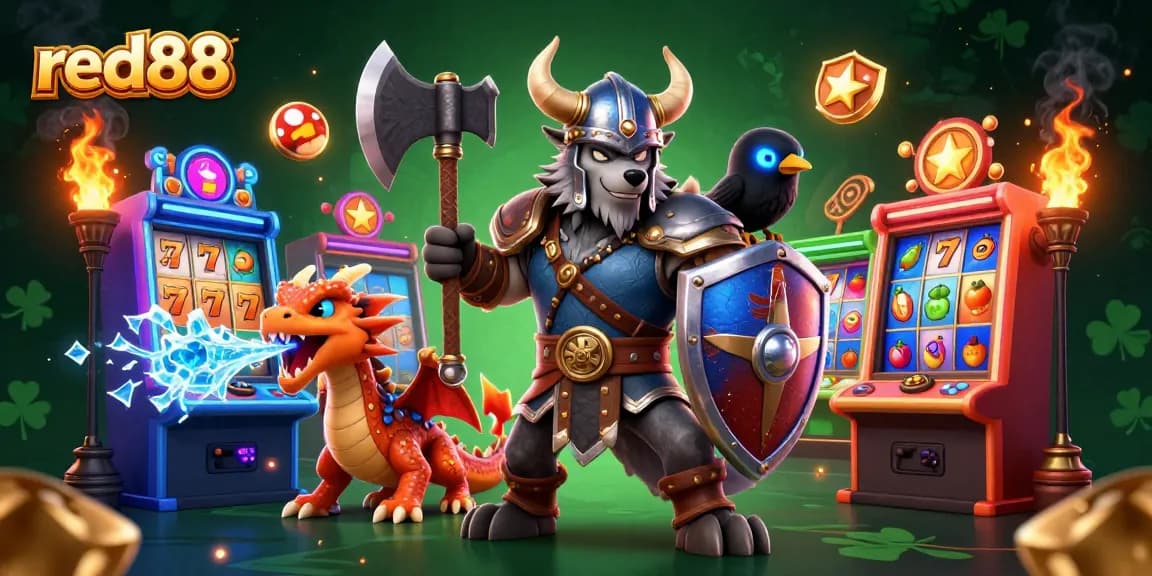 Experience exciting gameplay with red88 features in this vibrant slots-themed illustration.