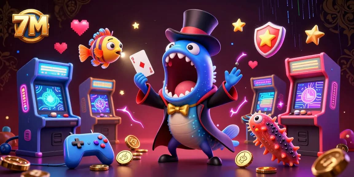 Bet on 7M's thrilling live scores with vibrant gaming characters and casino-inspired elements.