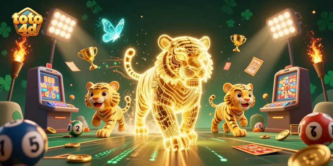 Engage in vibrant toto 4d lottery scenes with golden tiger and dynamic game elements.