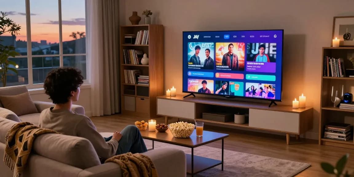 Enjoying the latest films on ASIABF in a cozy living room setting