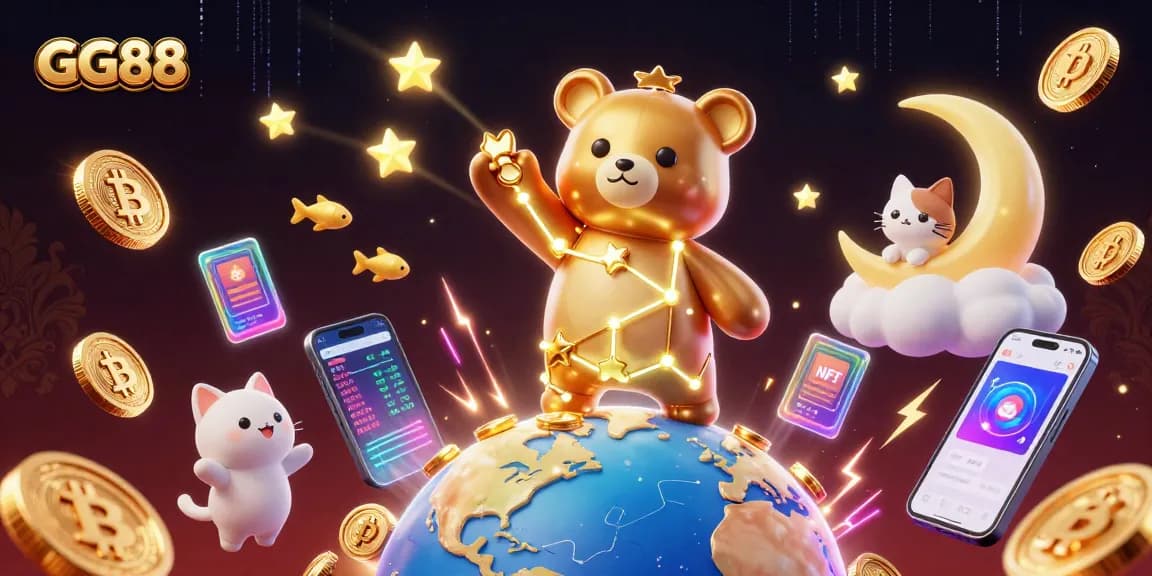 Experience exciting wins at GG88 with golden constellation bear scooping coins in a vibrant casino scene.