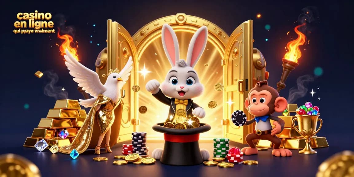 Casino en ligne qui paye vraiment : illustration dynamique d'un magicien et d'une taupe avec des jetons.