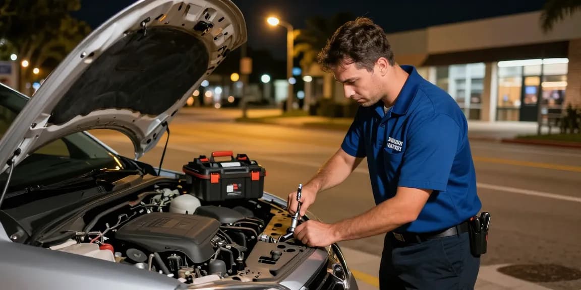 24 hour locksmith Fort Lauderdale providing emergency car unlocking service in urban setting.
