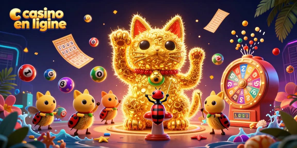 Les jeux de casino en ligne s'animent avec un chat porte-bonheur en feuillage doré.