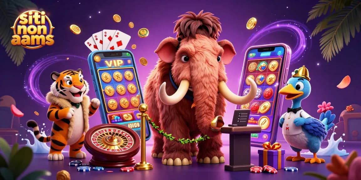 Scommetti su siti non AAMS con un mammut bouncer in un'atmosfera di festa casinò e alette colorate.