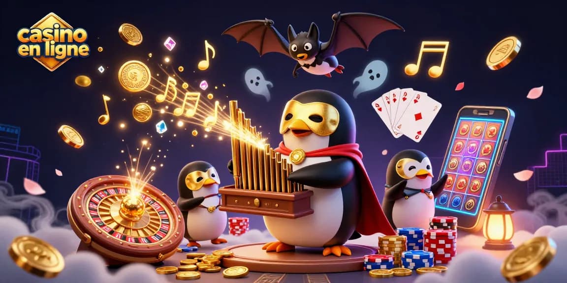 Jouez au casino en ligne avec des machines à sous animées et des jeux de cartes colorés.