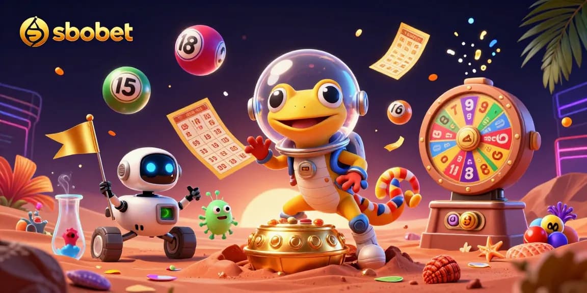 Experience sbobet's thrilling games with a Martian gecko discovering a golden casino.