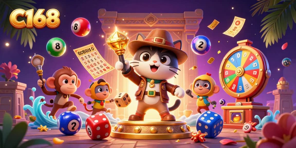 Experience thrilling adventures at C168 with an archaeologist cat uncovering golden casino treasures.