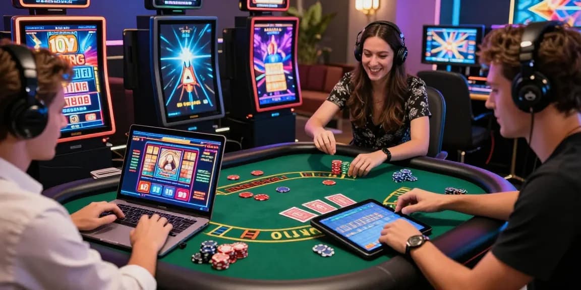 Expérience passionnante de casino en ligne avec des joueurs participant à des jeux de croupiers en direct et à des machines à sous