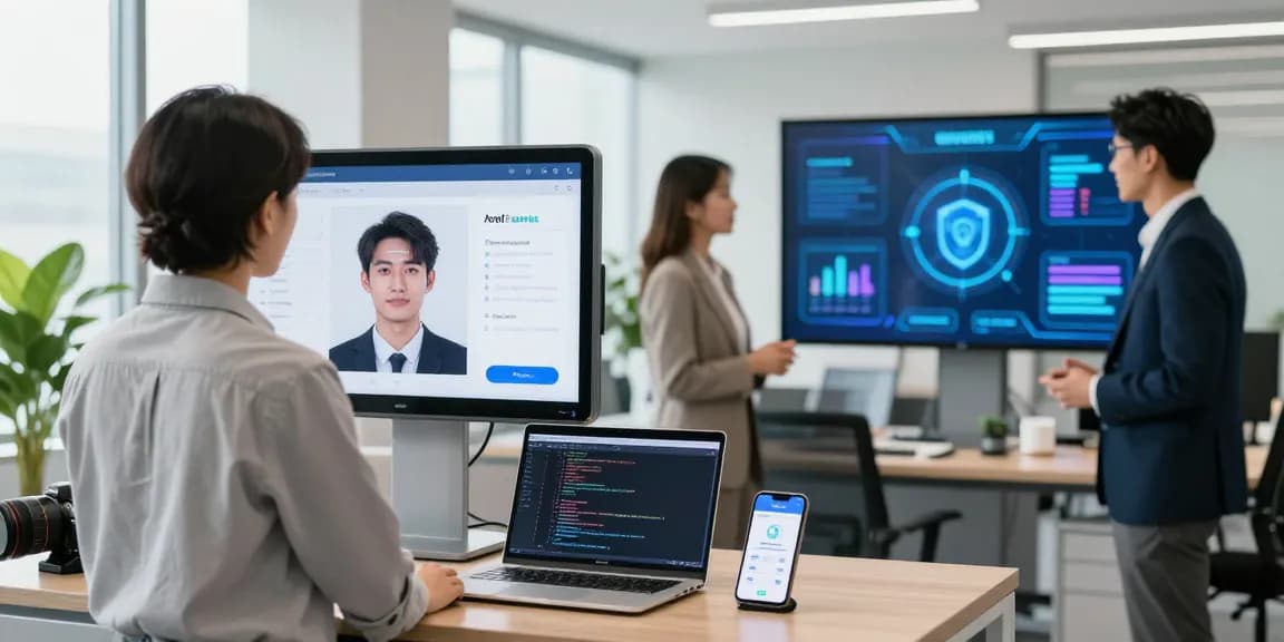 AI-powered age verification system demo in a modern office, showcasing seamless verification technology.