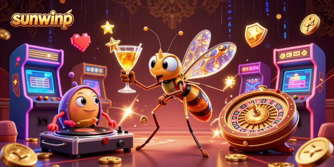 Experience the thrill of winning with sunwinp, featuring an epic casino scene with vibrant characters and gaming elements.