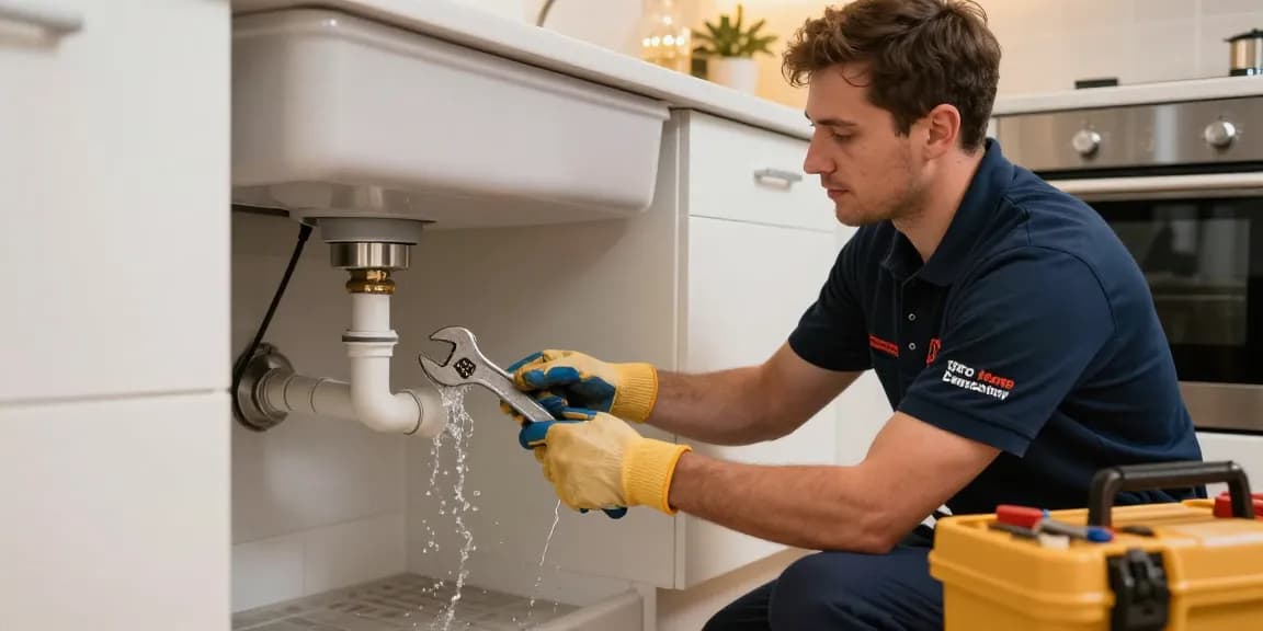 Emergency plumber in Northampton fixing leak under sink, companynamesucks.com offering immediate support.