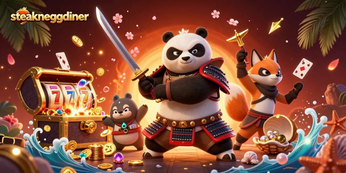 Experience high-stakes action at steakneggdiner with samurai panda, ninja fox, and vibrant slot reels.