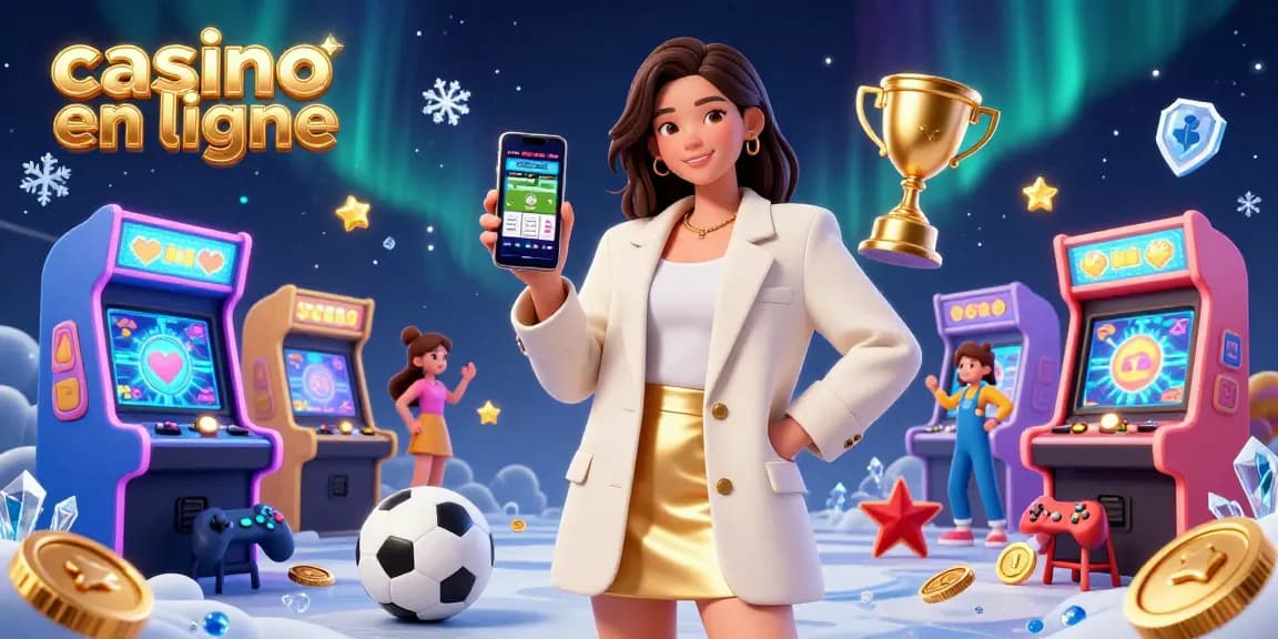 Participez au frisson du casino en ligne avec des éléments de jeu dynamiques dans une illustration animée.