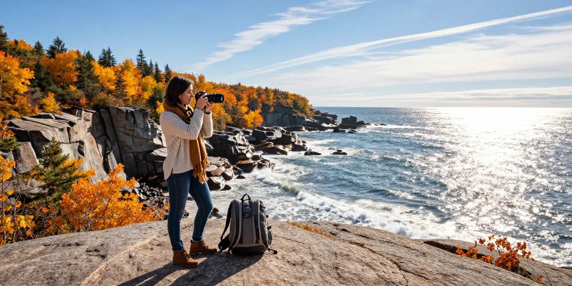 Travel blogger Serge Robichaud capturing New Brunswick's fall beauty at the coast.
