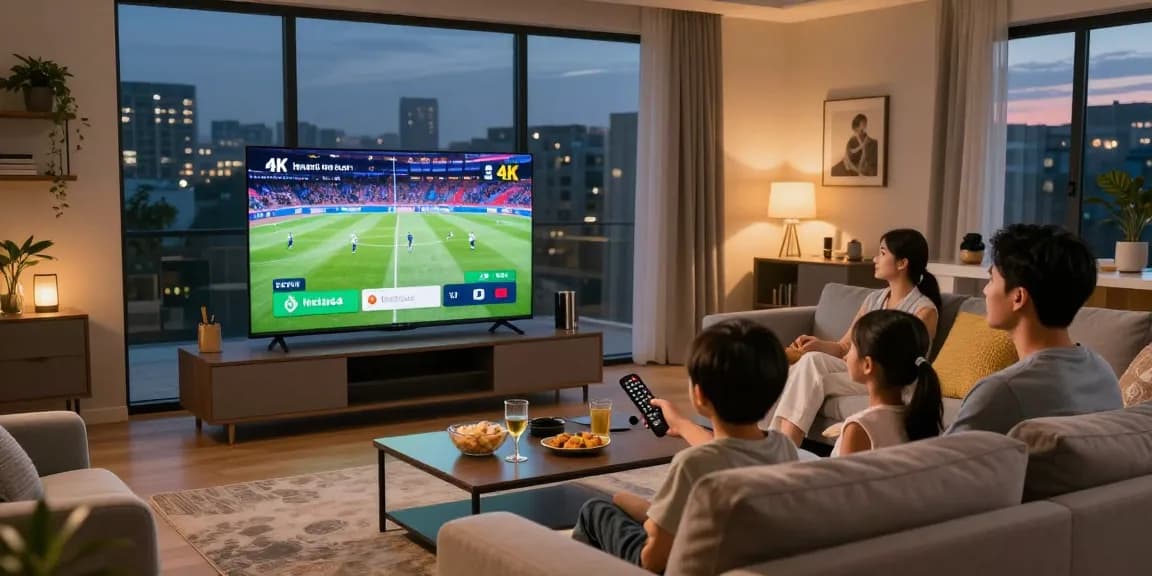 Enjoying IPTV Ireland sports streaming in a cozy living room setting