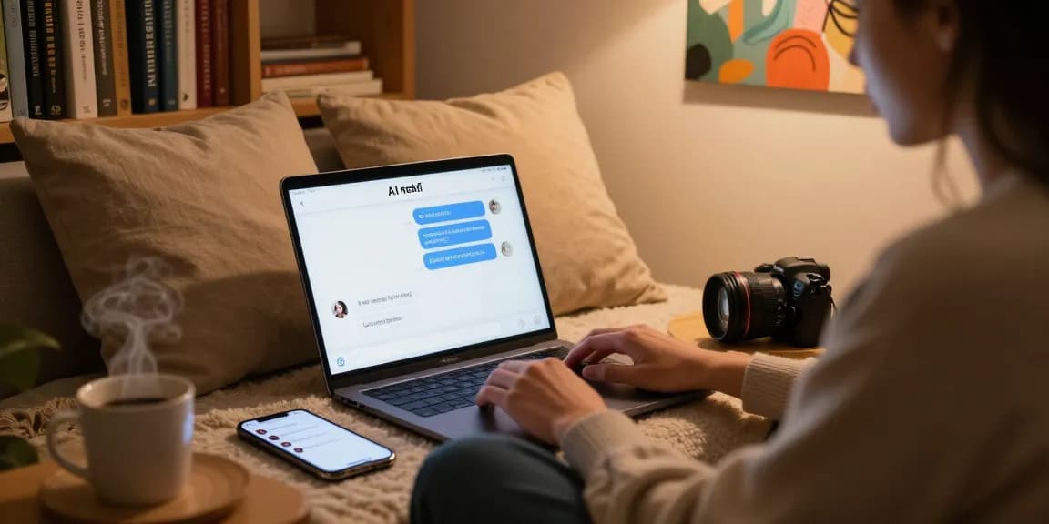 Engaging ai nsfw chat moment on a digital device in a cozy home nook.