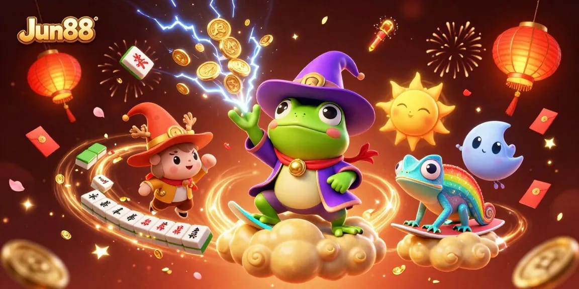 Experience thrilling action at Jun88 with golden coins, vibrant elements, and animated characters.