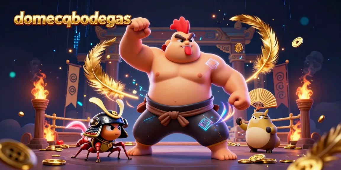 Dive into domecqbodegas action with a dynamic Sumo Rooster and Samurai Cricket scene in a rich casino arena.