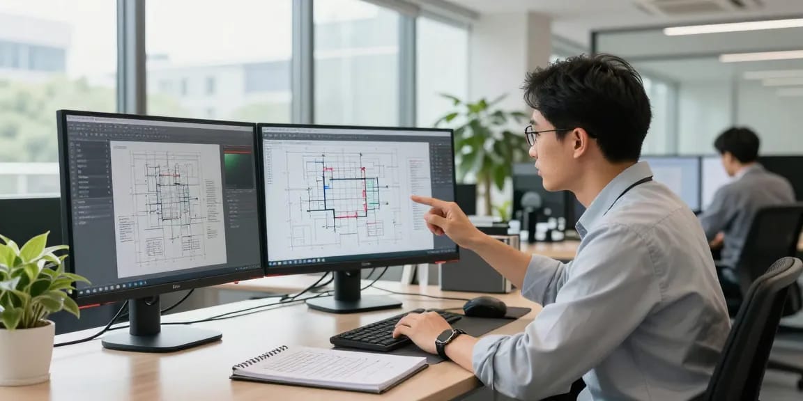 Engineer reviewing engineering services missouri project designs in modern office.
