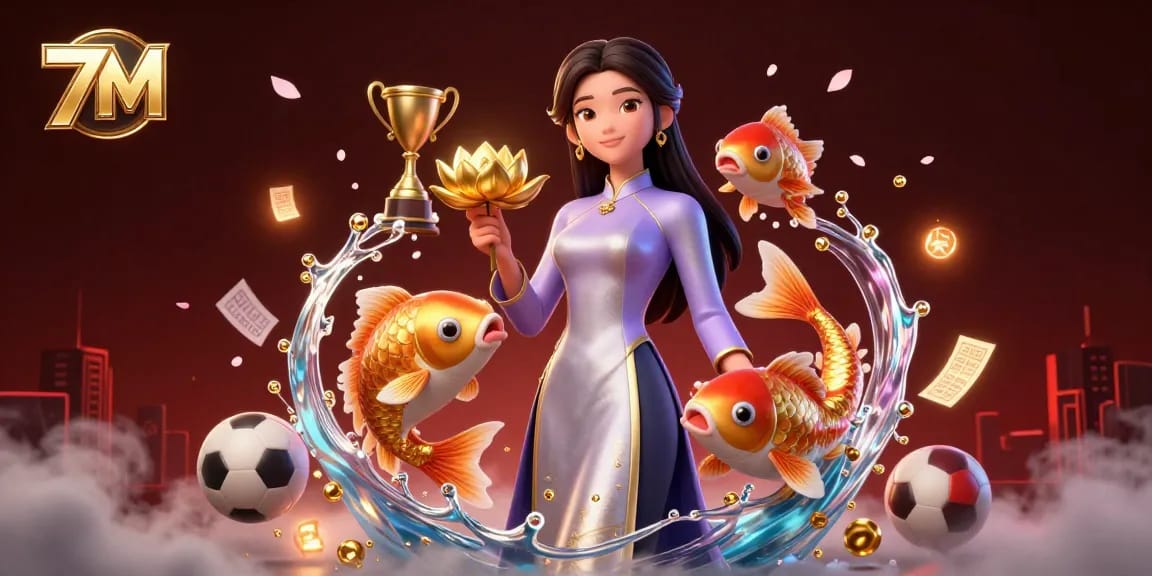 Engage with live betting on 7M through vibrant sports-themed 3D illustration showcasing dynamic gameplay.