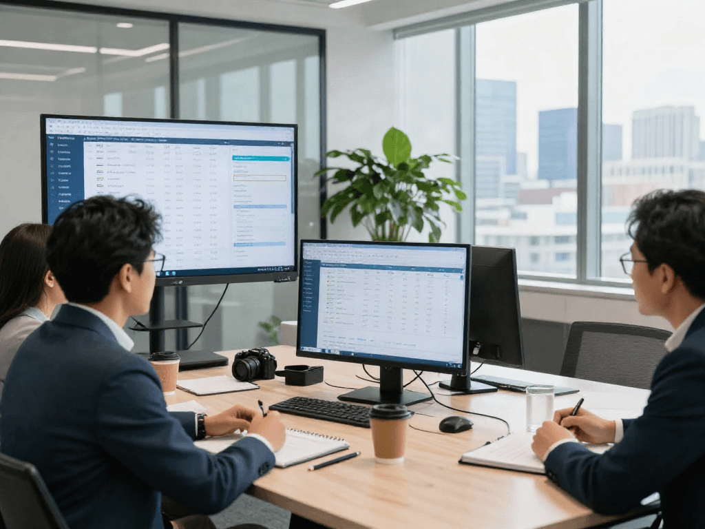 Focused real estate investor analyzing depo 10k market trends in a modern office.