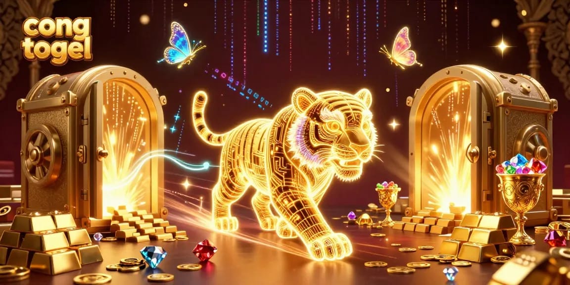 Engage with the glowing golden tiger in the vibrant cong togel casino landscape.