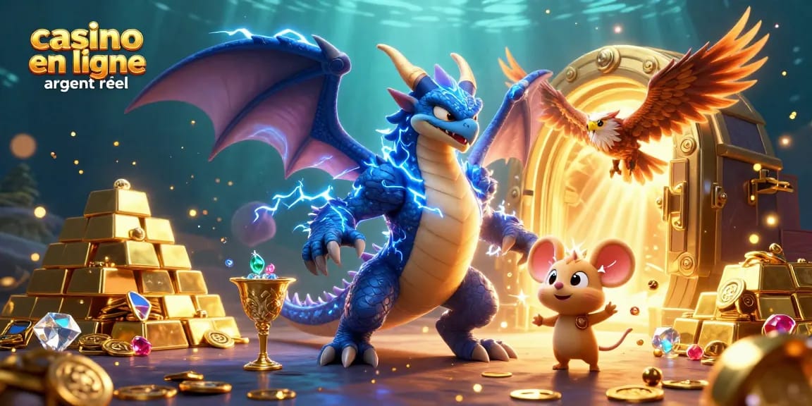 Gagnez des gains impressionnants sur un casino en ligne argent réel avec un dragon et une ambiance festive.