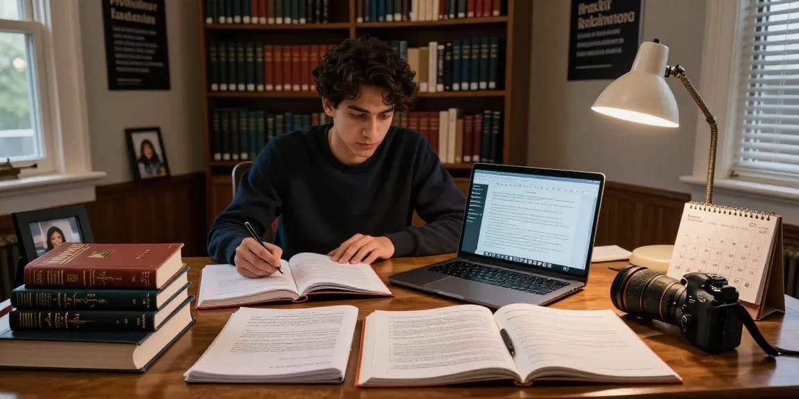 Bradley Robinson Alabama studying law in a focused, warm library setting