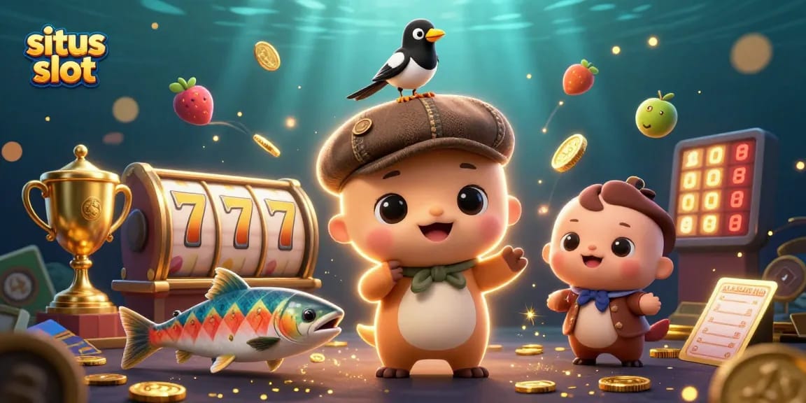 Experience situs slot thrills with dynamic characters and exciting game elements in this vibrant casino scene.