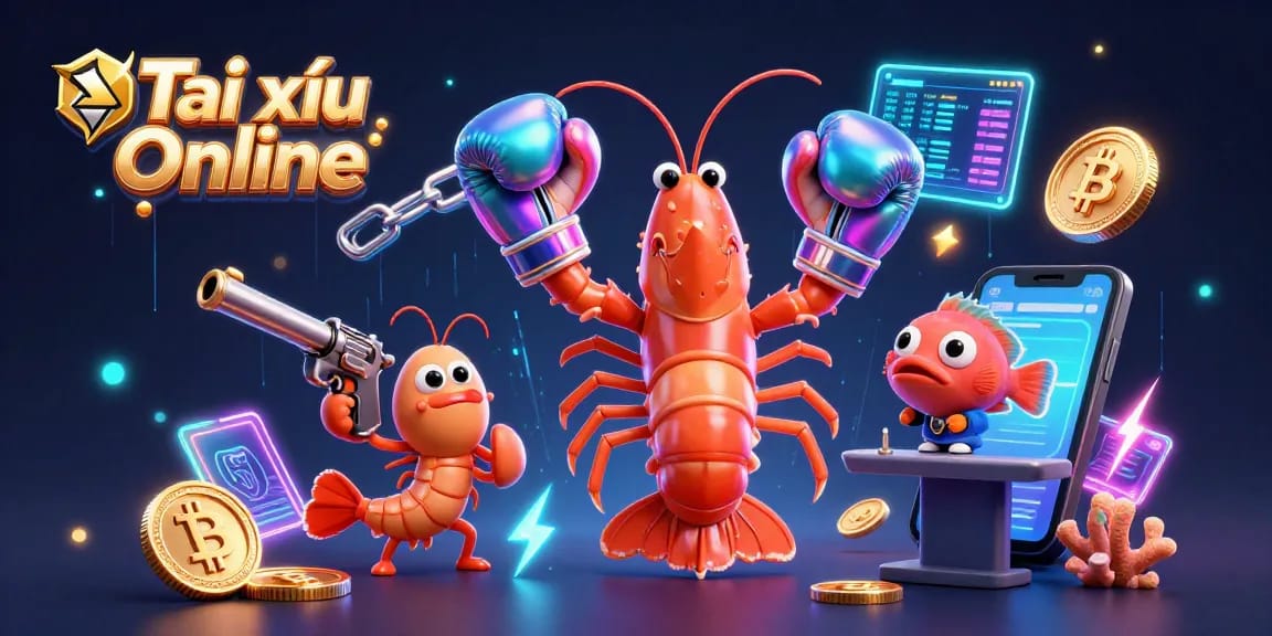 Engage in Tài xỉu Online gameplay with vibrant cartoon characters and neon crypto elements.