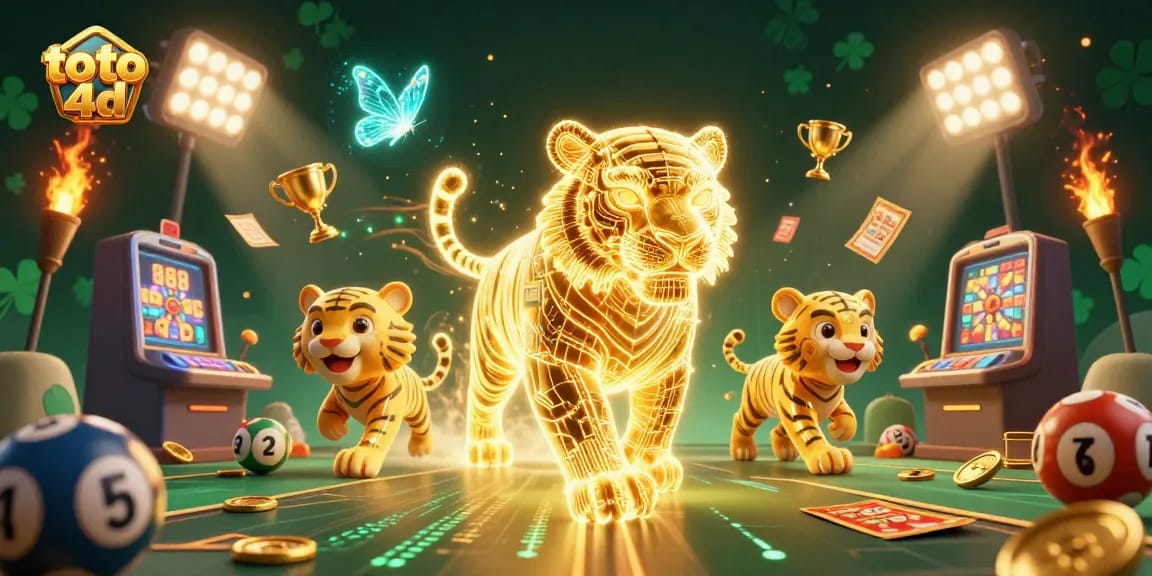 Engage in vibrant toto 4d lottery scenes with golden tiger and dynamic game elements.