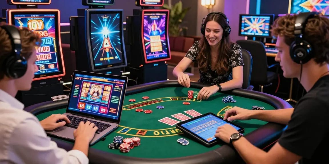 Expérience passionnante de casino en ligne avec des joueurs participant à des jeux de croupiers en direct et à des machines à sous