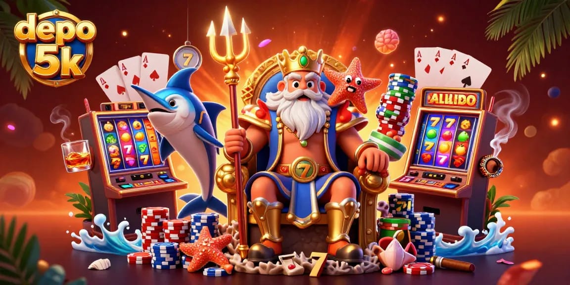 Spin to win at depo 5k with vibrant slot machine and casino elements highlighting thrilling gameplay.