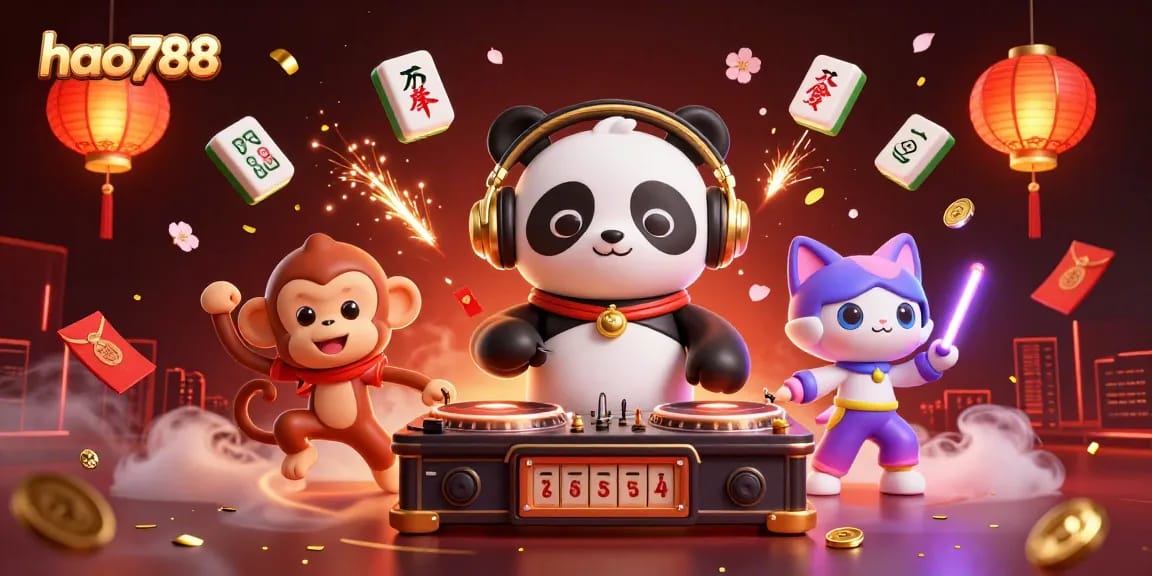 Menggenggam kemenangan di HAO788 dengan DJ panda 3D dan kucing rave di tengah keseruan permainan slot.