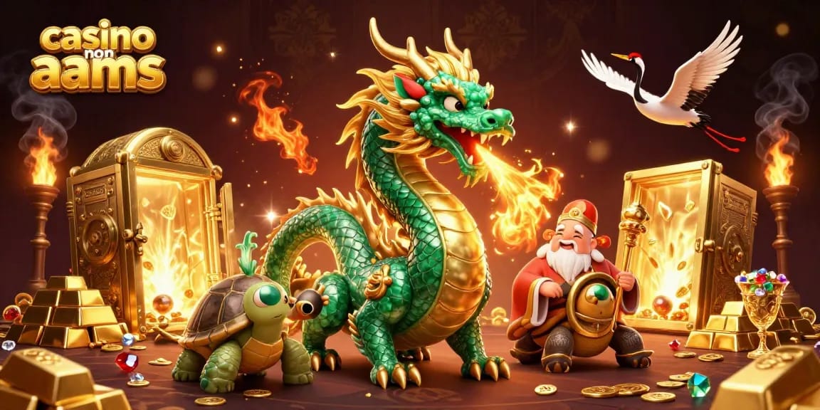 Vivi l'emozione nei casinò non AAMS con dragone di smeraldo e tesori d'oro in una scena di casinò vibrante.