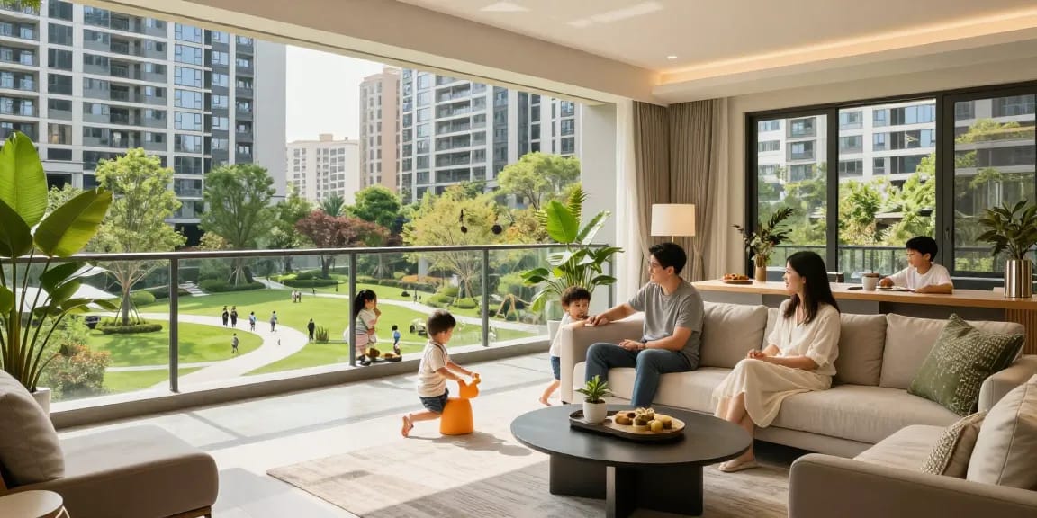 Dover Residences family enjoying life in a modern condominium with scenic views and vibrant community.