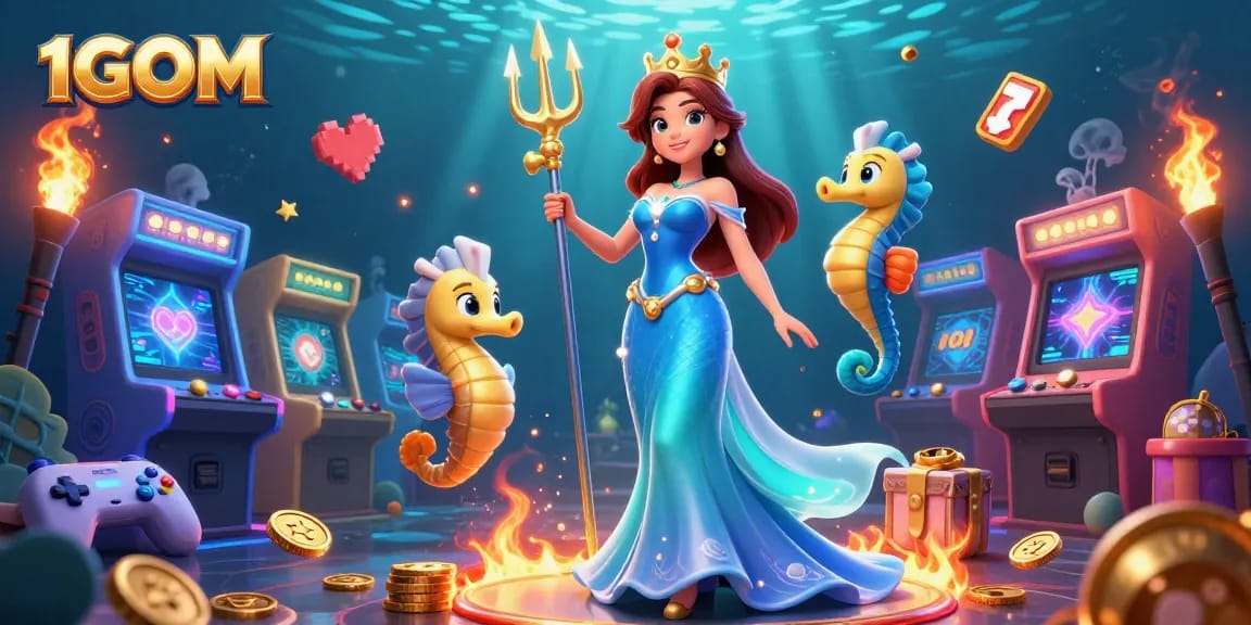 Experience thrilling gaming action with 1GOM's vibrant underwater world filled with treasures and adventure.
