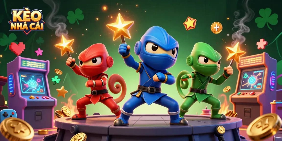 Engage in KÈO NHÀ CÁI with dynamic ninja chameleons on casino-themed rooftop.