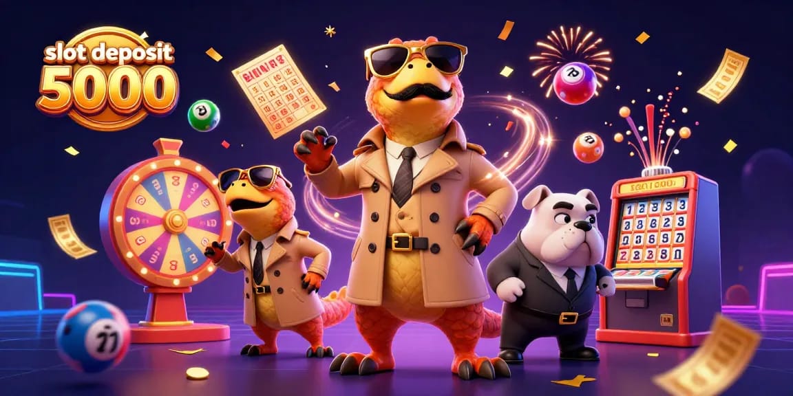 Experience the thrill of slot deposit 5000 with a fun twist in this vibrant casino scene.