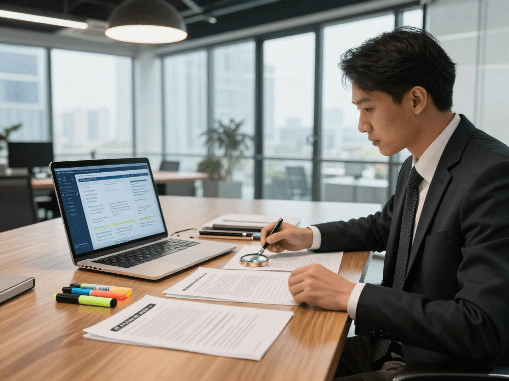 Document fraud detection workspace with compliance officer analyzing AI tools and documents.